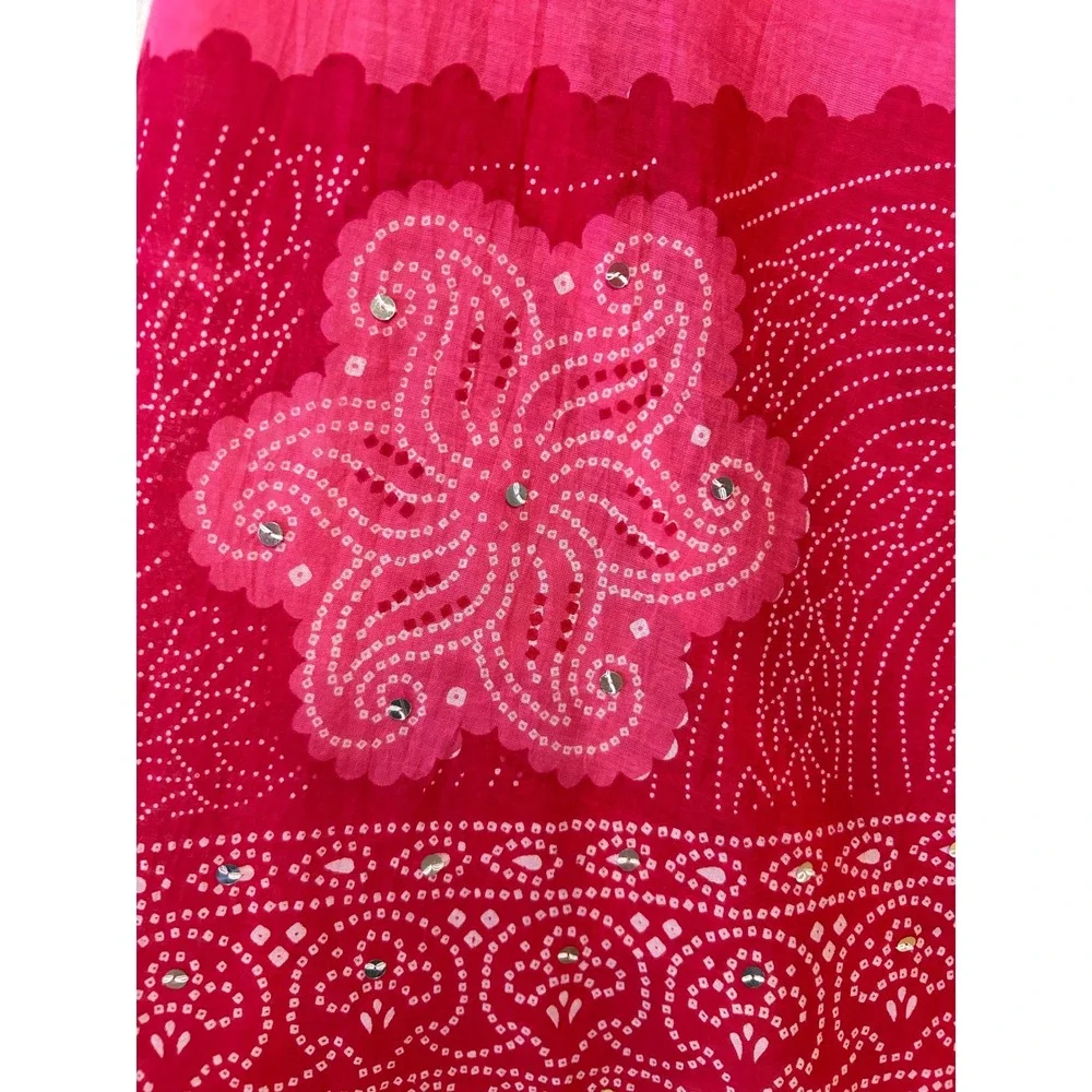 Overdrive Maxi Skirt Size M/L Pink Red Bandhani Print Mirrored Sequin Boho Gauze